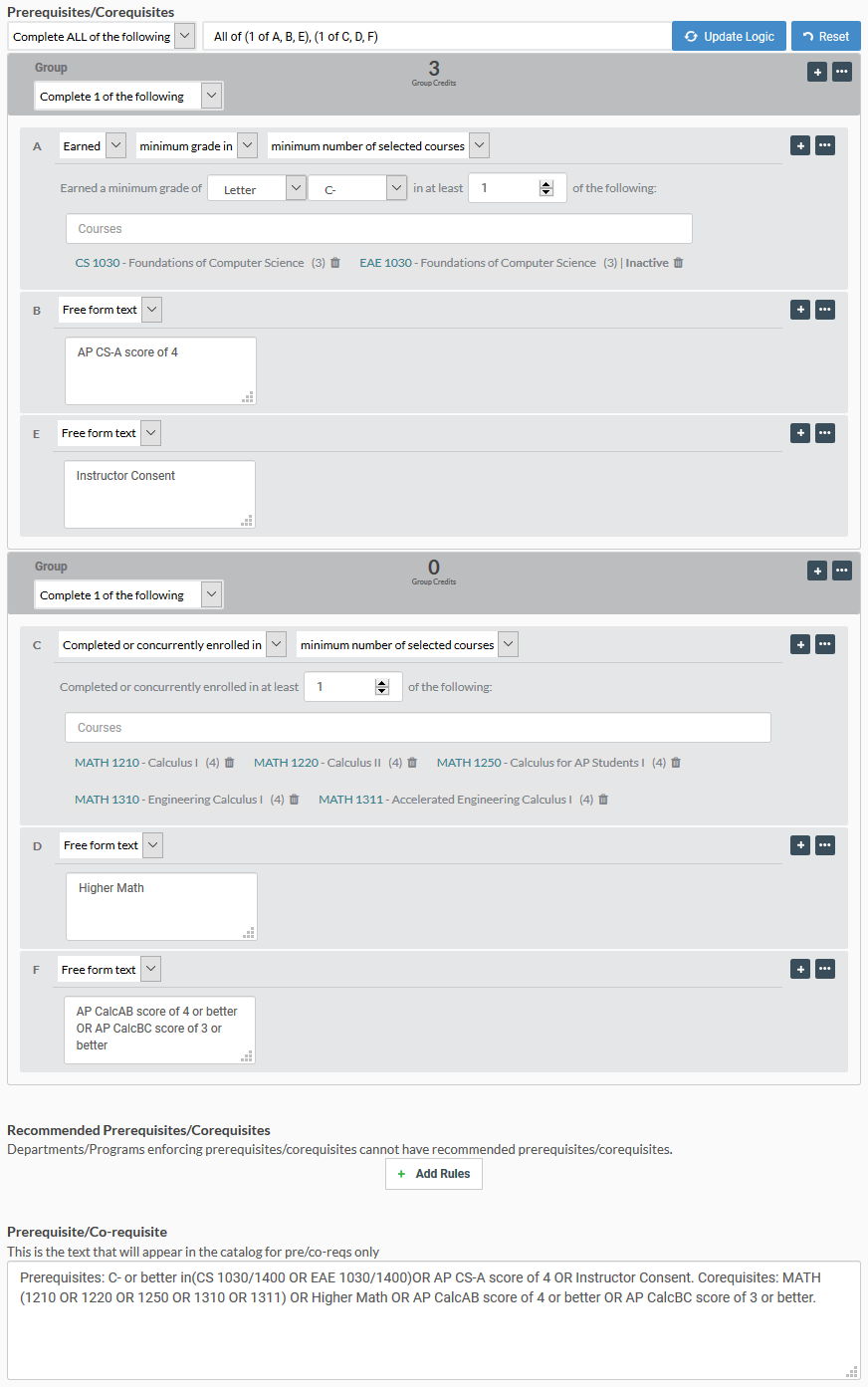 Image of Prerequisites: C- or better in (CS 1030/1400 OR EAE 1030/1400) OR AP CS-A score of 4 OR Instructor Consent. Corequisites: MATH (1210 OR 1220 OR 1250 OR 1310 OR 1311) OR Higher Math OR AP CalcAB score of 4 or better OR AP CalcBC score of 3 or better.