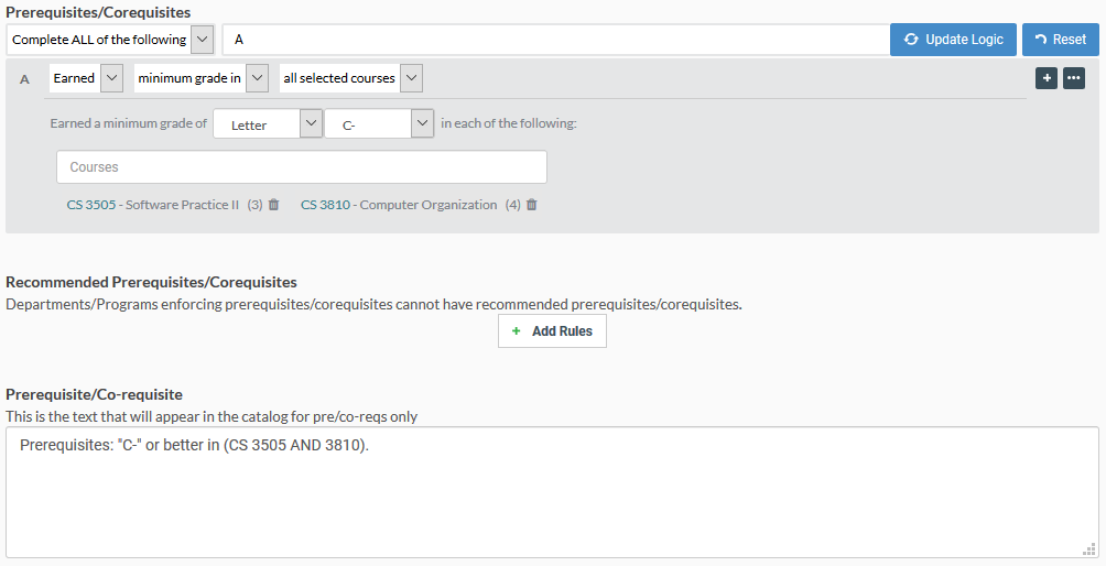 Image of Prerequisites: C- or better in (CS 3505 AND 3810)