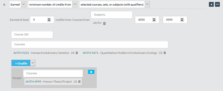 Image 2 of earned credits from subject range and courses, except
