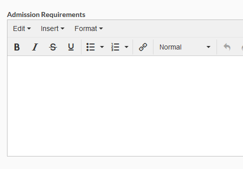 Image of the admission requirements text box in the program proposal.