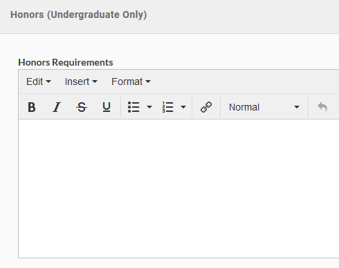 Image of the Honors requirement section of the program proposal.
