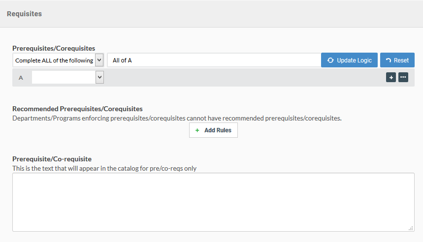 image of requisites section on the course proposal form