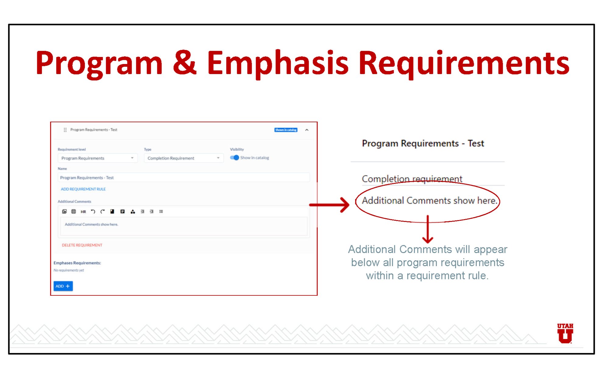 training documentation explaining how to add an emphasis to a program